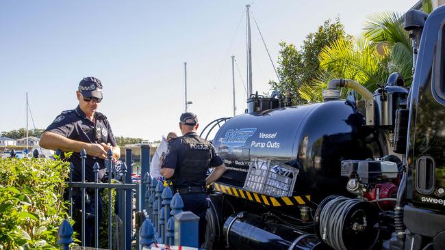 Scene of boat fires at Hope Harbour Marina at Hope Island. Picture: Jerad Williams