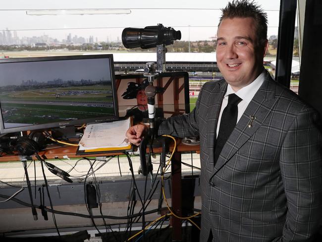 Victoria Derby Day races at Flemington. 02/11/2019. Course broadcaster Matt Hill before the Derby Day races.     . Pic: Michael Klein