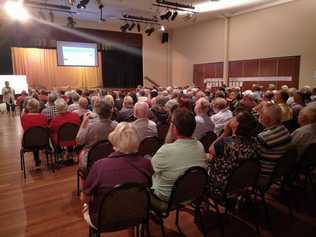 Approximately 300 people packed out a meeting in Crows Nest on April 17 to hear about the proposed service station and car wash on the corner of Albert Street and the New England Highway. Picture: Contributed