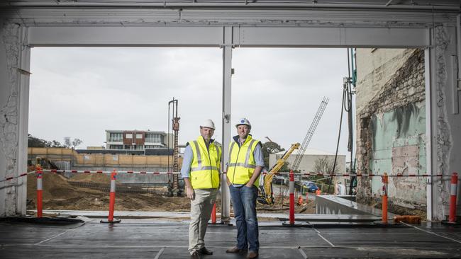 Julian Gerner and Steller chief executive Simon Pitard at the Continental Hotel building site.