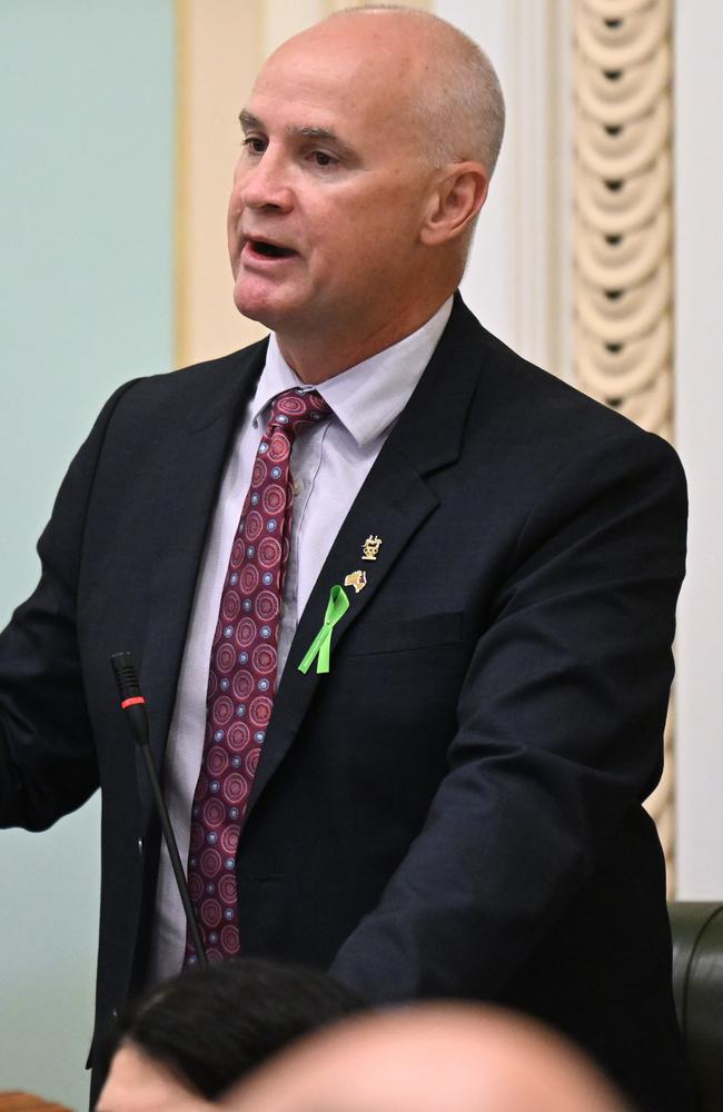 Queensland Water Minister Glenn Butcher speaks during Question Time at Parliament House in Brisbane. Picture: Dan Peled / NCA NewsWire