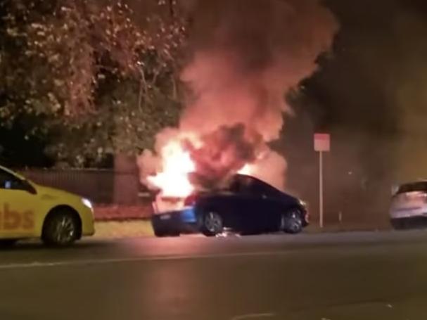 A South Melbourne resident has captured shocking footage of a car going up in flames. Source: Facebook