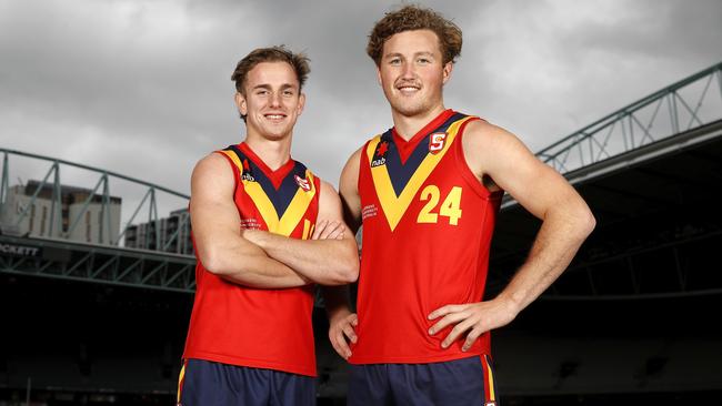 Port Adelaide is keen to land father-son prospect Jackson Mead (left), while Glenelg’s Will Gould may also be an option at the Power’s first pick. Picture: Dylan Burns/AFL Photos