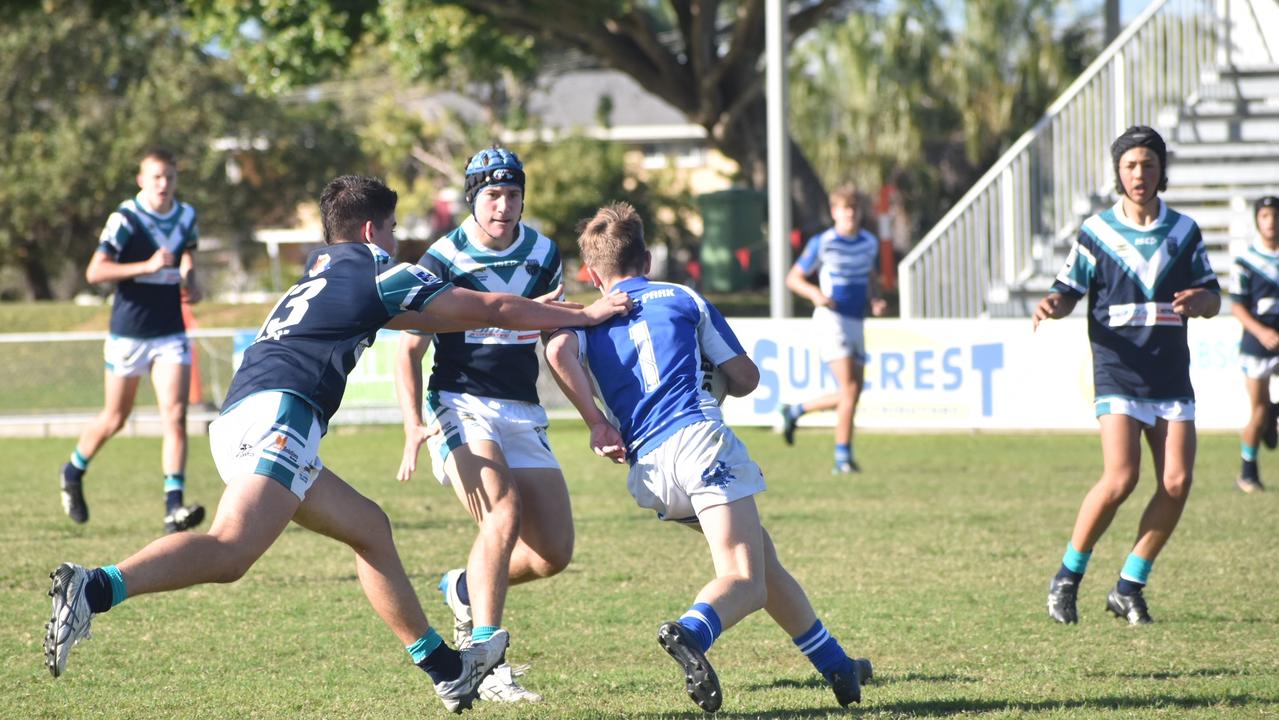 Will Shears tackles for Mercy College against Ignatius Park in the Cowboys Challenge, July 20 2021. Picture: Matthew Forrest