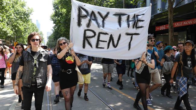 Activists during Melbourne’s 2016 Invasion Day rally through the city. Picture: Nicole Cleary