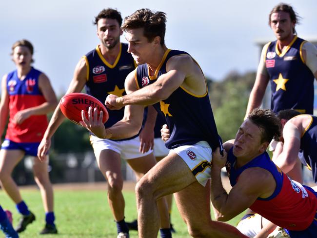 Patrick Willach in action for Essendon Doutta Stars in the EDFL. Picture: Jamie Morey