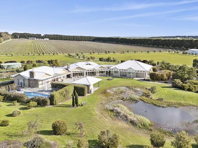 The 20.23ha property at 123 Larcombes Rd, Modewarre, offers buyers the chance to secure the Brown Magpie wine brand, vineyard and cellar door along with the lifestyle prospects surrounding the four-bedroom house.