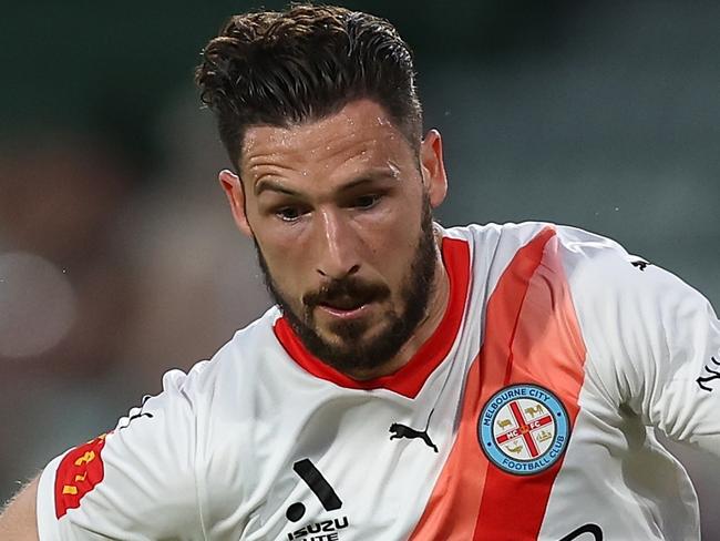 PERTH, AUSTRALIA - DECEMBER 08: Mathew Leckie of Melbourne City in action during the A-League Men round seven match between Perth Glory and Melbourne City at HBF Park, on December 08, 2023, in Perth, Australia. (Photo by Paul Kane/Getty Images)