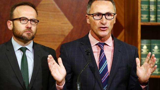 Greens leader Richard Di Natale, right, with MP Adam Bandt. Picture: Aaron Francis