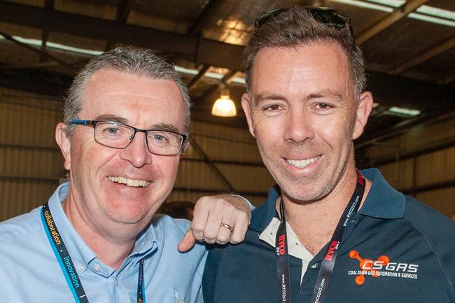 Gary Fenigan and Phil Webster from Brisbane at the QME Mackay 2022 Opening Party in conjunction with Queensland Resources Council sponsored by Hastings Deering. Picture: Michaela Harlow