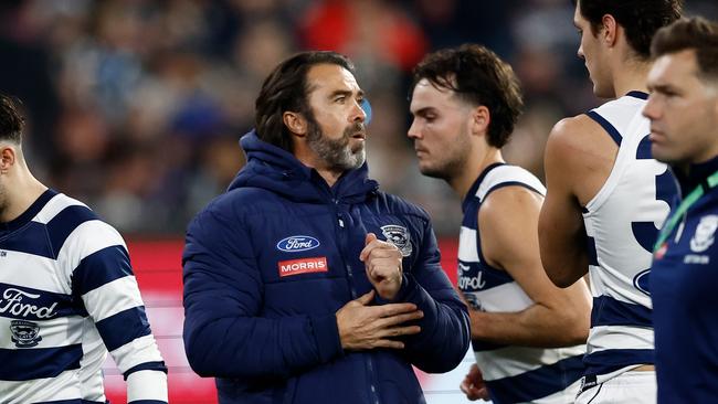 Geelong coach Chris Scott says his side’s loss at home to the Bulldogs on Saturday night was ‘uncharacteristic’. Picture: Michael Willson / Getty Images