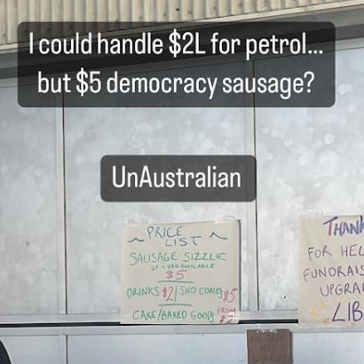 The price for this democracy sausage has been labelled “un-Australian”. Picture: Instagram