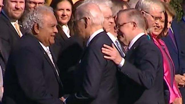 Tom Calma talks with Joe Biden at the White House. Picture: CSPAN