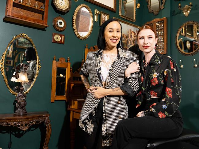 Allanah Pankhurst and George Gilles, co-owners of Gilded Goblin in the Adelaide Arcade, Adelaide, Kaurna Yarta on Tuesday, March 28, 2023. (The Advertiser/ Morgan Sette)