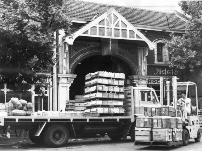 Another photo taken in 1976 — trucks unloading outside the market.