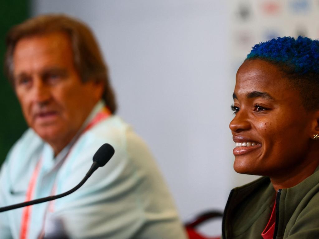 Nigeria' coach Randy Waldrum and striker Rasheedaat Ajibade are ready for the game against Australia. Picture: Patrick HAMILTON / AFP