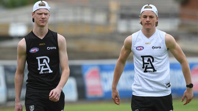 Jake Pasini and Miles Bergman at training. Picture: Tricia Watkinson