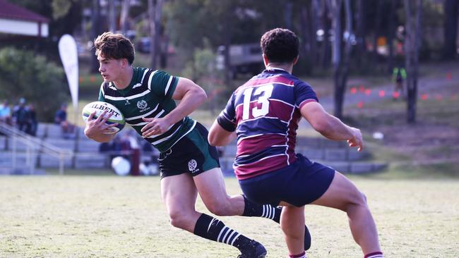 BBC centre Jack Howarth in action against TSS during their GPS Rugby clash last weekend. Photograph : Jason O'Brien