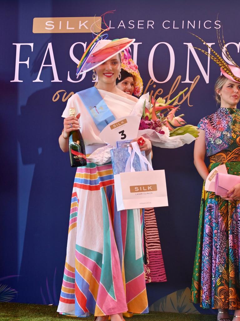 Jaimee Bruggemann wins the millinery round of the 2021 Darwin Cup Fashions on the Field. Picture: Julianne Osborne