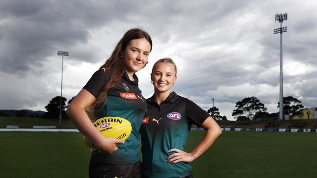 Georgia Clark and Brooke Barwick are Tasmania’s top two AFLW draft prospects. Picture: Nikki Davis-Jones