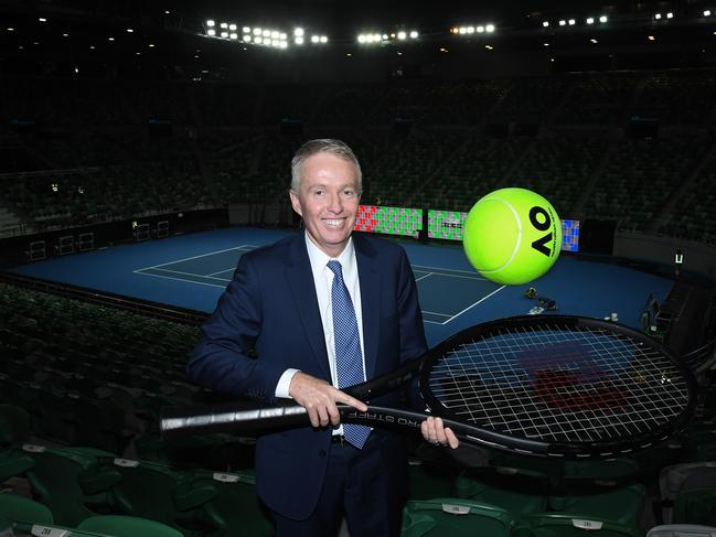 Tennis Australia CEO Craig Tiley poses for a photo in Rod Laver Arena ahead of the Australian Open tennis tournament in Melbourne, Thursday, January 4, 2018. The Australian Open commences Monday January 15. (AAP Image/Julian Smith) NO ARCHIVING