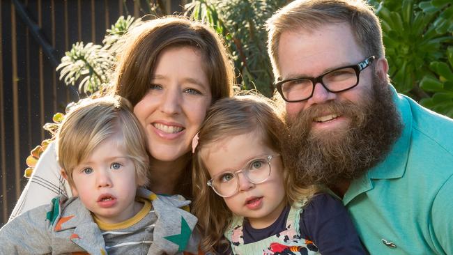 Premmie parents Radford and Kirsten White with their 3-year-old twins, Rupert and Maisie, who were born at 30 weeks. Picture Jay Town