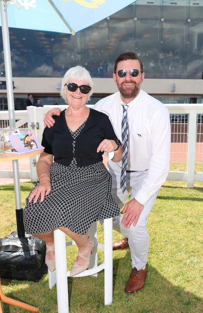 MELBOURNE, AUSTRALIA – OCTOBER 16 2024 Luke Simpson and Jane at the Caulfield Social race day at Caulfield racecourse on Wednesday 16th October, 2024 Picture: Brendan Beckett