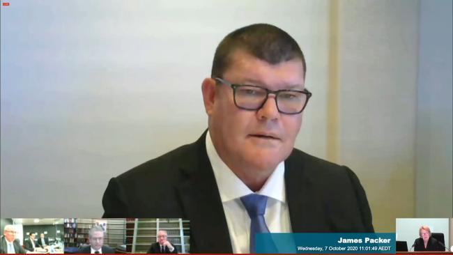 James Packer on his second day of testifying via video link before the Crown casino inquiry.