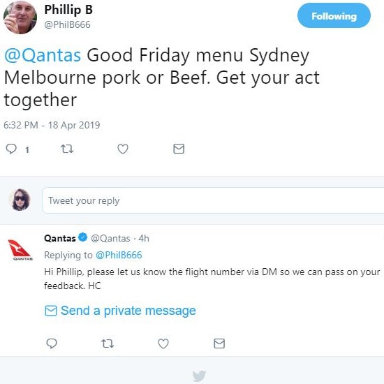 Philip B was on board a Sydney to Melbourne Qantas flight. Picture: Twitter