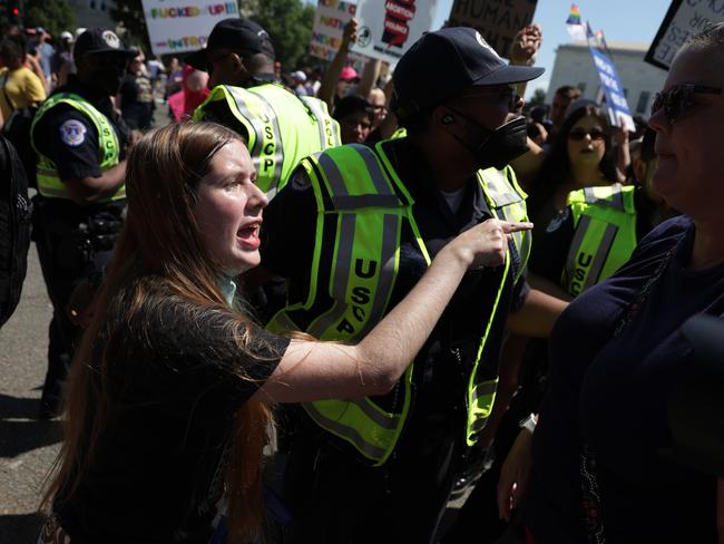 An abortion-rights activist argues with an anti-abortion activist in front of the US Supreme Court. Picture: Alex Wong/Getty Images/AFP