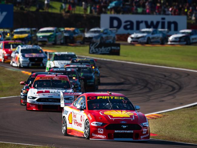 Reigning Supercars champion Scott McLaughlin leads the pack at the Hidden Valley Raceway in Darwin in 2019. Picture: Daniel Kalisz/Getty Images