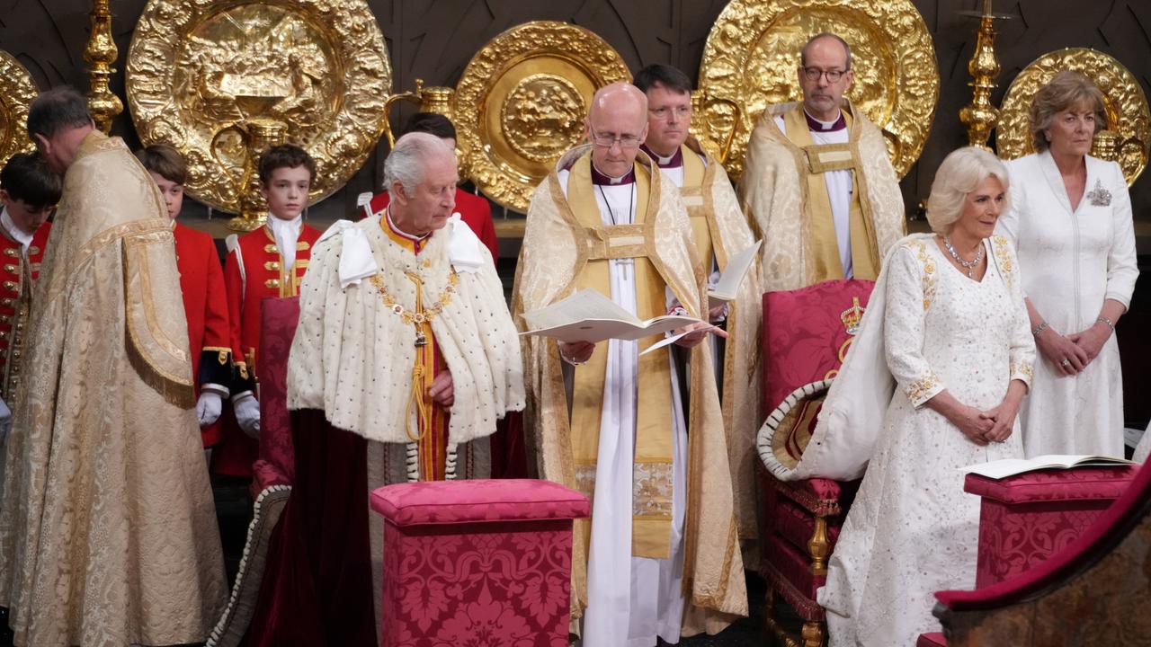 King Charles III and Queen Camilla during the coronation ceremony. Picture: Getty