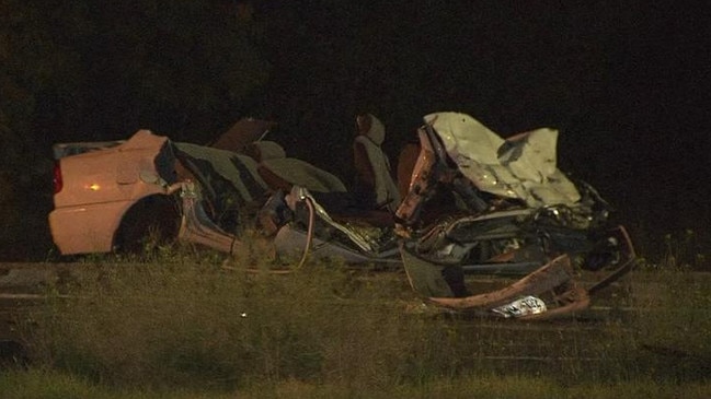 The two cars crashed near Melsetter Rd on Main South Rd at Hackham just after 12.30am Saturday. Picture: 7NEWS