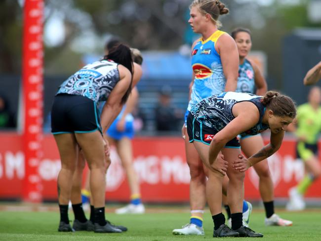Eliza Reilly is worried about the impact a compressed AFLW season will have. Picture: Kelly Barnes/AFL Photos/via Getty Images