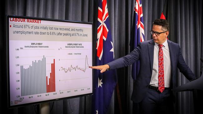 West Australian Treasurer Ben Wyatt delivers the state's mid-year economic outlook. Picture: Colin Murty