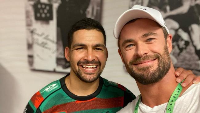 Hemsworth took some pictures with the South Sydney players. Picture: Instagram