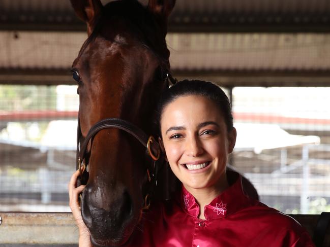 Racehorse Arcadia Queen pictured at Rosehill with Channel 7 Racing Presenter Abbey Gelmi. Picture: David Swift.