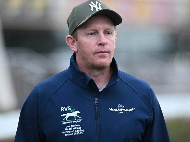 MELBOURNE, AUSTRALIA - FEBRUARY 20: Trainer Matt Laurie is seen during Caulfield Blue Diamond Gallops at Caulfield Racecourse on February 20, 2024 in Melbourne, Australia. (Photo by Vince Caligiuri/Getty Images)