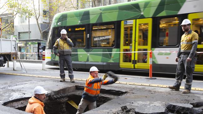 The sinkhole was caused by a cracked drain. Picture: Sarah Matray