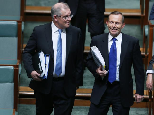 Mr Morrison and Prime Minister Abbott in Question Time in 2015. Picture: Gary Ramage