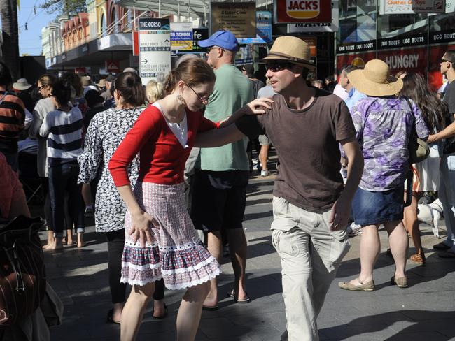 Dancing in The Corso at the Manly Jazz festival in 2010. on Sunday. Picture: Annika Enderborg