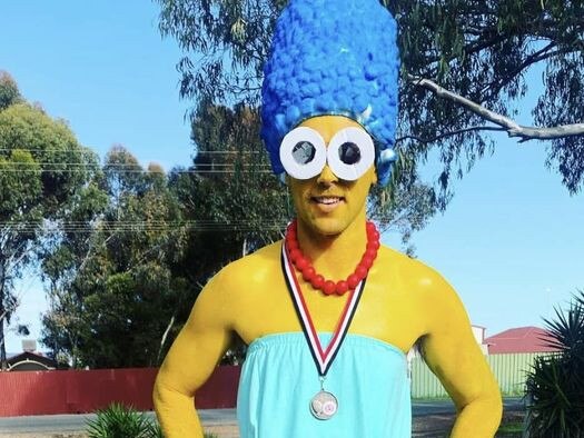 Champion Two Wells captain Dylan Wise as Marge Simpson. Picture: Two Wells Football Club