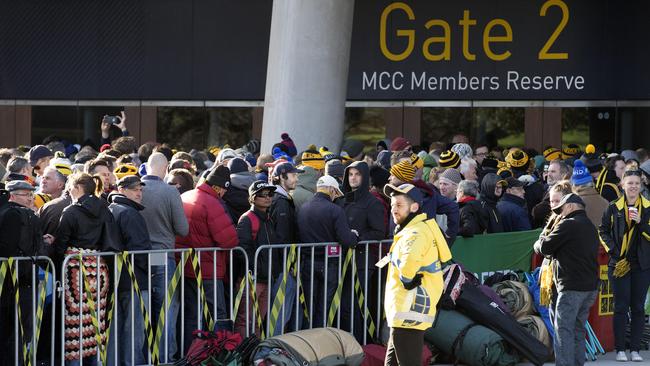 MCC members waiting to get in on Grand Final day. Picture: Sarah Matray