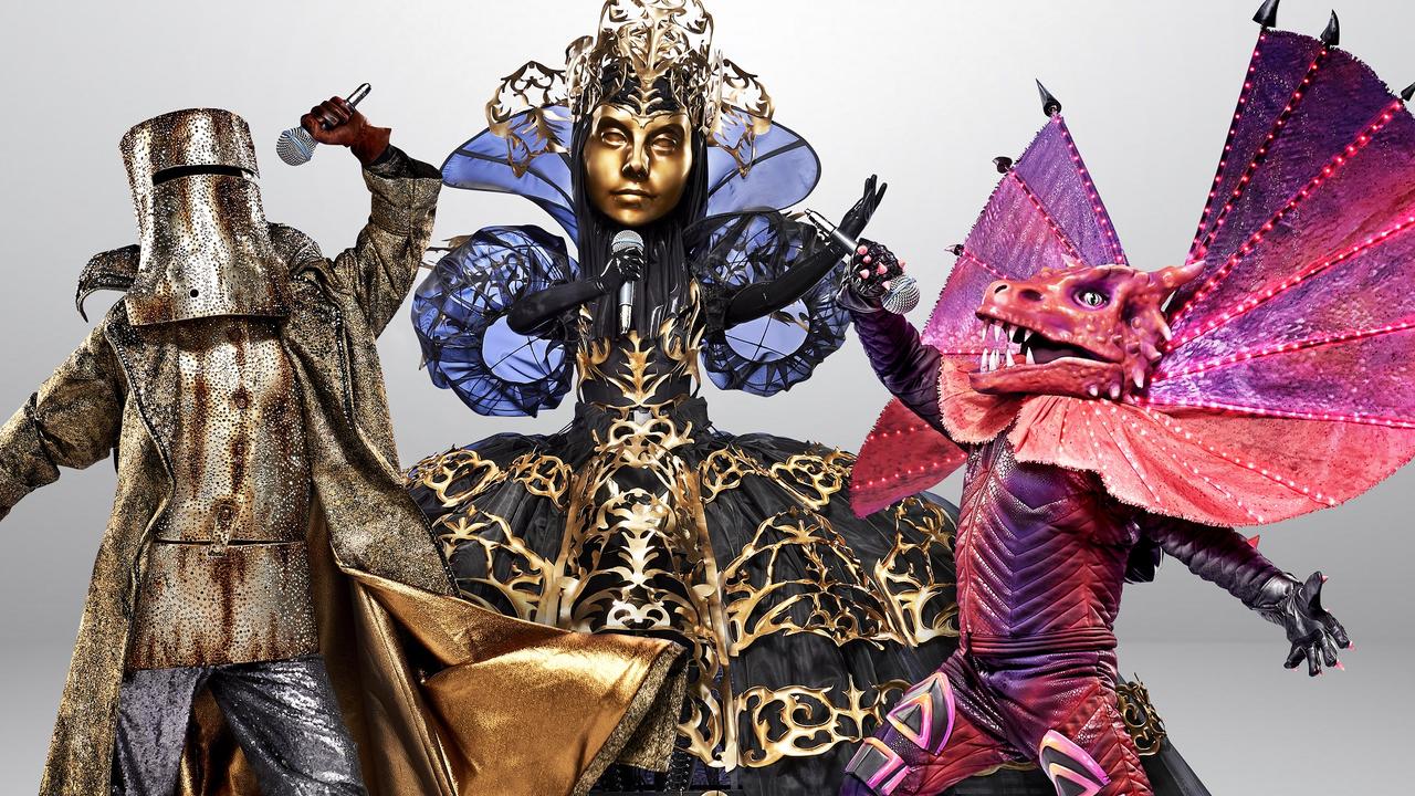 Final three of the Masked Singer for 2020: Bushranger, The Queen and Frillneck.