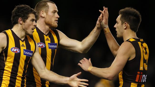 Hawthorn leaders Isaac Smith, Jarryd Roughead and Jack Gunston.