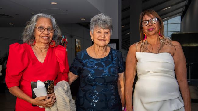 Caroline Bush, Cecilia Petzler and Naomy Briston at the 2024 NAIDOC Ball at the Darwin Convention Centre. Picture: Pema Tamang Pakhrin