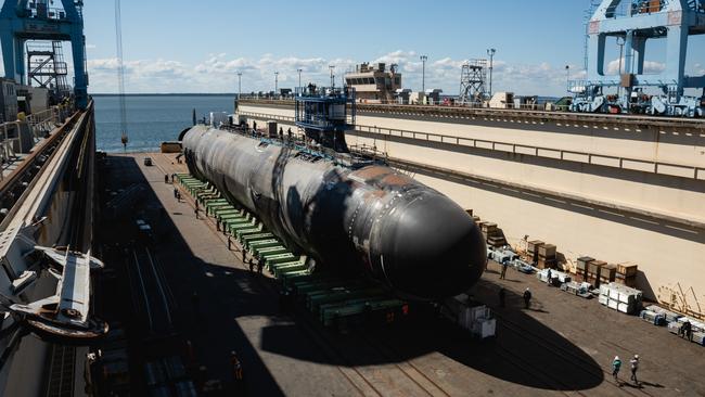 The 7800-ton Virginia-class submarine Montana at Newport News Shipbuilding ahead of final testing and crew certification. Picture: Matt Hildreth / HI