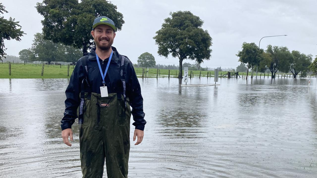 Journalist Dan Mills from the Mid-North Coast News covering the NSW floods in Kempsey in March 2021.