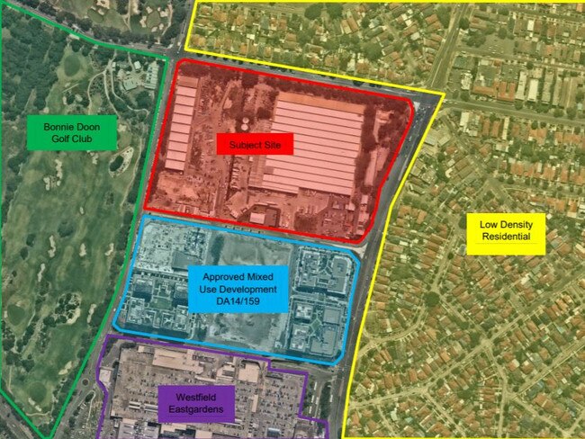 Pagewood Green is being built across two stages next to Westfield Eastgardens. Stage one in blue and stage two in red.