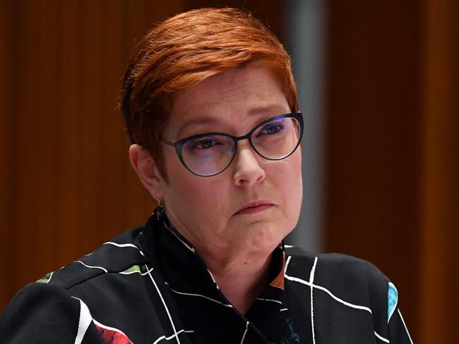 CANBERRA, AUSTRALIA - MARCH 25: Senator Marise Payne during an appearance at Foreign Affairs, Defence and Trade Legislation Committee at Parliament House on March 25, 2021 in Canberra, Australia.  (Photo by Sam Mooy/Getty Images)